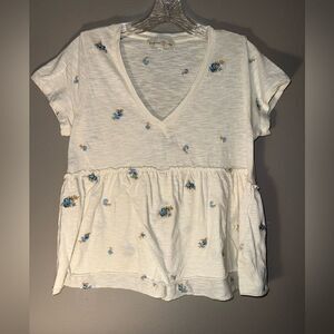 Penelope Rose Floral V-Neck Peplum Top Medium #723